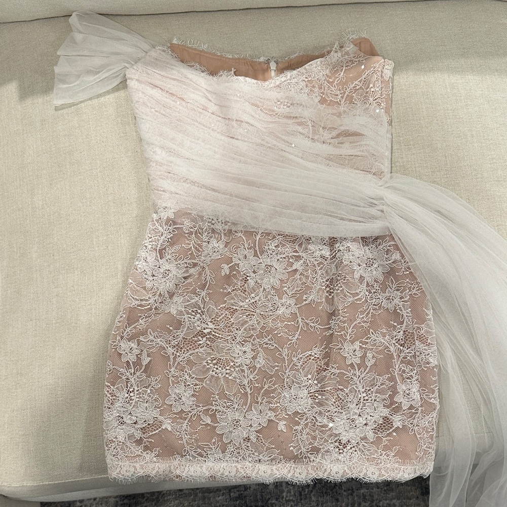 Chic Strapless White Lace Dress - Picture 6 of 8